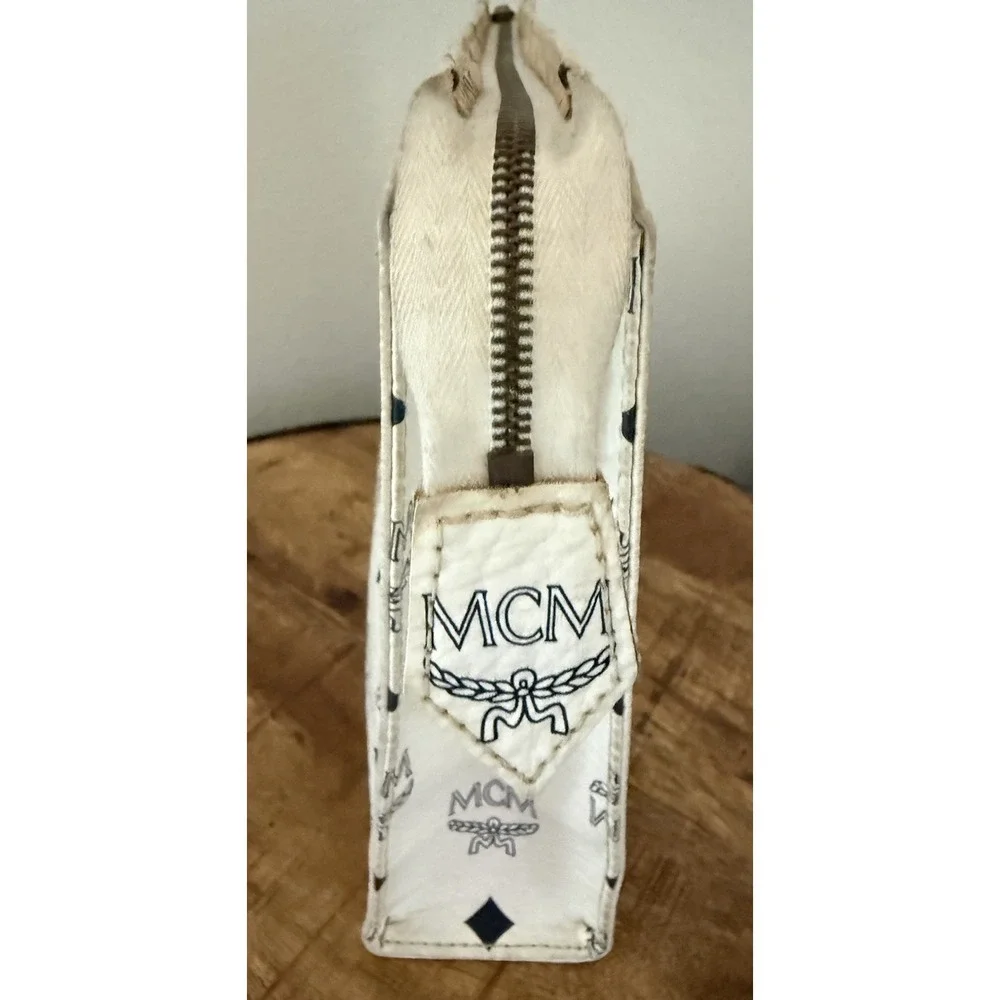 VTG MCM Visetos WHITE Pouch Clutch Cosmetic Toiletry Bag